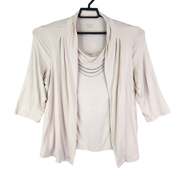 Womens Beige Tan Jay Cardigan With Layered Top & Chains 3/4 Sleeve Size M - Picture 1 of 12